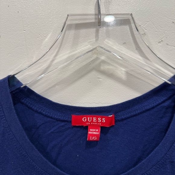 Guess Y2K Classic Logo Tee Short Sleeve Blue Beaded Large - Picture 2 of 6